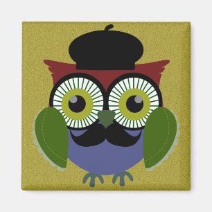 Retro Owl with Moustache Magnet