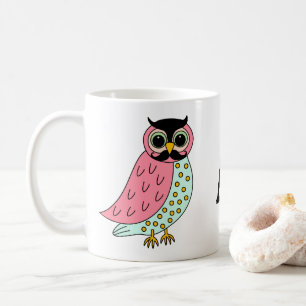 Retro Owl with Moustache Monogram Coffee Mug
