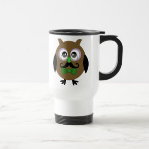 Retro Owl with Moustache Moustache Travel Mug