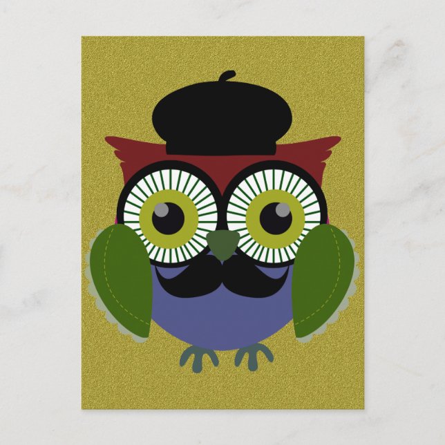 Retro Owl with Moustache Postcard (Front)