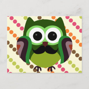 Retro Owl with Moustache Postcard