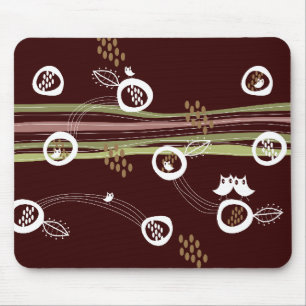 Retro Owls Family Cute Whimsical Stripes Nest Fun Mouse Pad