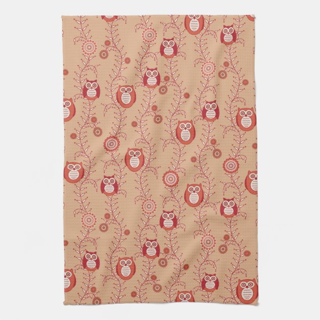 Retro Owls Kitchen Towel (Vertical)