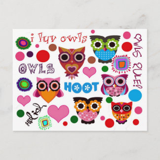 Retro Owls Postcard