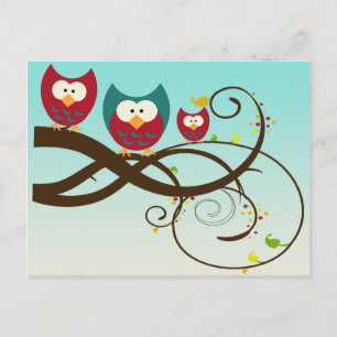 Retro Owls Swirly Branch Postcard