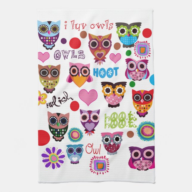 Retro Owls Tea Towel (Vertical)