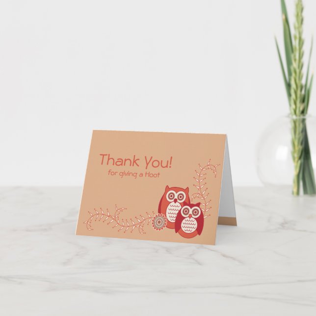 Retro Owls Thank You Note Card (Front)