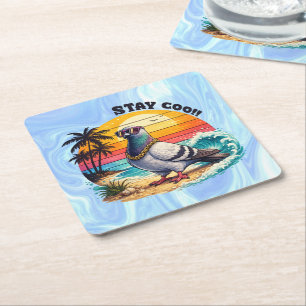 Retro Owner Lover Gift Pigeon City Doves Stay Coo Square Paper Coaster
