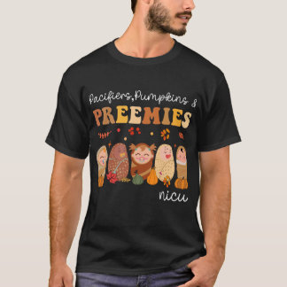 Retro Pacifiers Pumpkins Preemies NICU Nurse Fall  T-Shirt