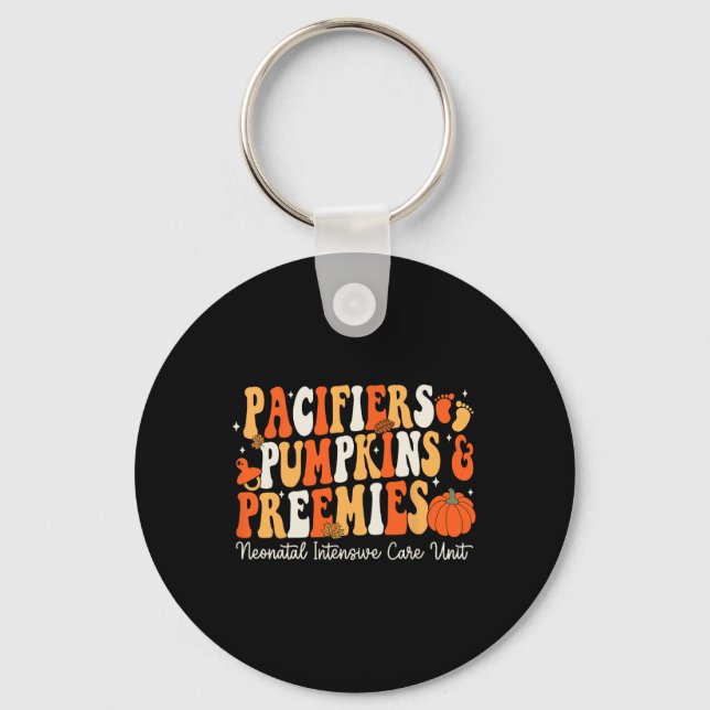Retro Pacifiers Pumpkins Preemies Thanksgiving Nic Key Ring (Front)