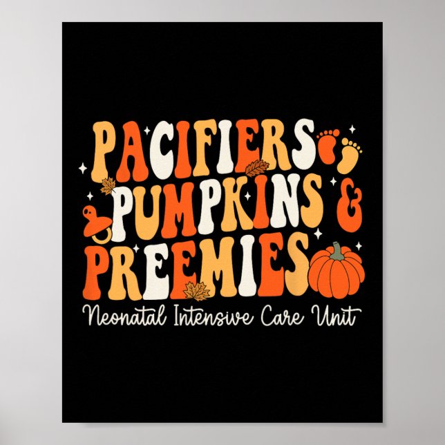 Retro Pacifiers Pumpkins Preemies Thanksgiving Nic Poster (Front)