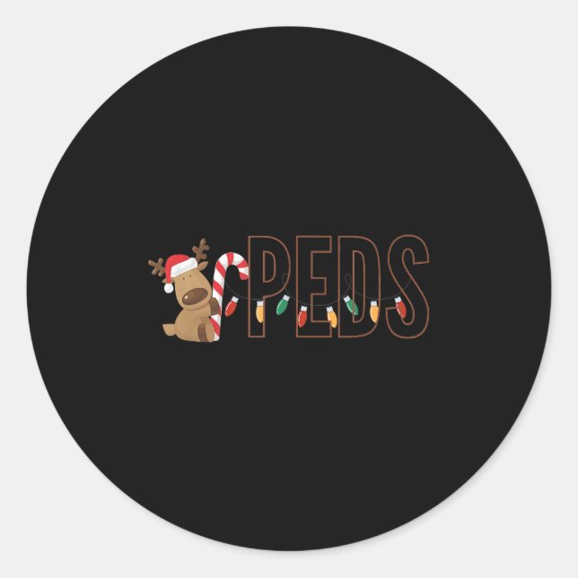 Retro Paediatrics Christmas Lights Reindeer Peds N Classic Round Sticker (Front)