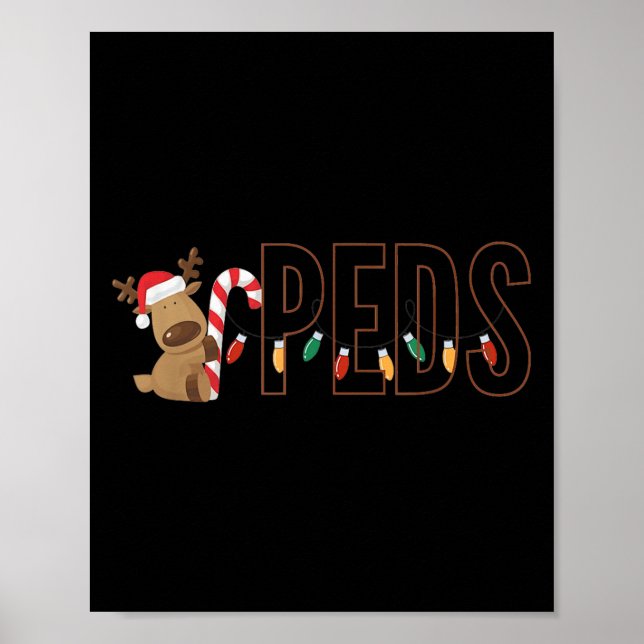 Retro Paediatrics Christmas Lights Reindeer Peds N Poster (Front)