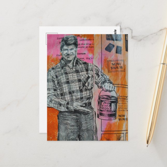 Retro Paint Man Collage Postcard (Front/Back In Situ)