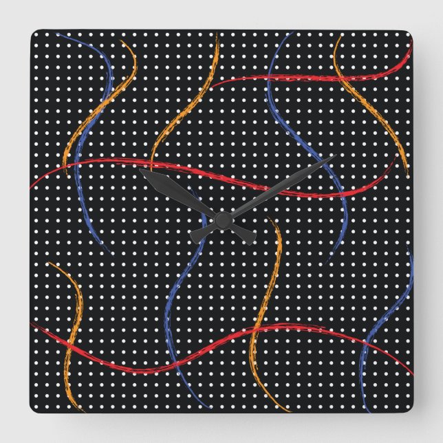 Retro Paint Splatter and Dots Square Wall Clock (Front)