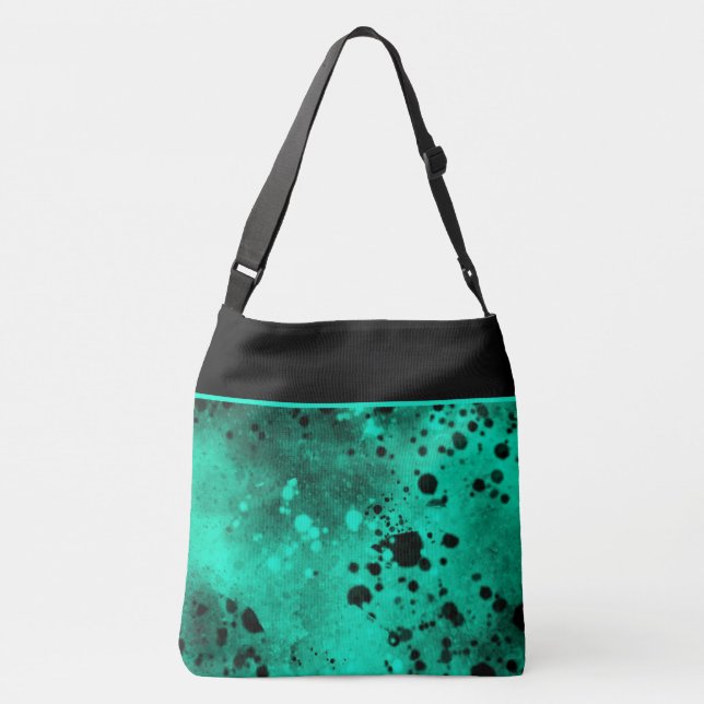 Retro Paint Splatter Effect green & Black  Crossbody Bag (Back)