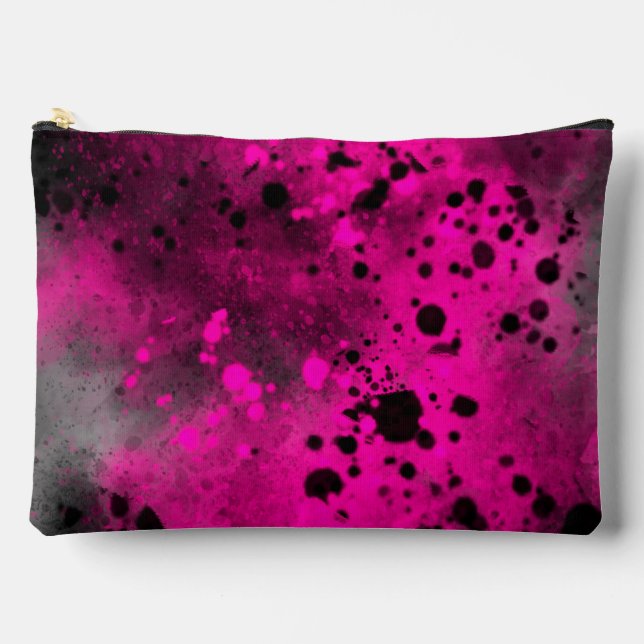Retro Paint Splatter Effect Pink & Black  Accessory Pouch (Front)