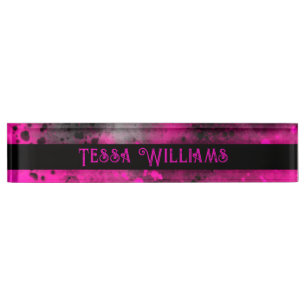 Retro Paint Splatter Effect Pink & Black Nameplate