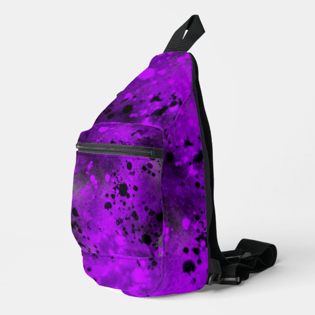 Retro Paint Splatter Effect Purple & Black  Sling Bag (Right Corner)