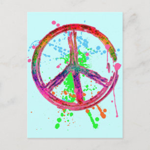 RETRO PAINT SPLATTER PEACE SIGN POSTCARD