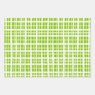Retro Painted Gingham Plaid Pattern Lime Green  Wrapping Paper Sheet