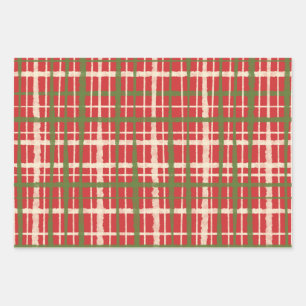 Retro Painted Plaid Christmas Patterns Wrapping Paper Sheet