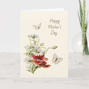 Retro Painting of Flowers for Mother's Day Card