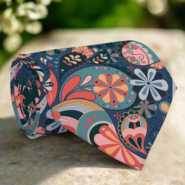 Retro Paisley Background Aesthetic Floral Pattern Tie (Creator Uploaded)