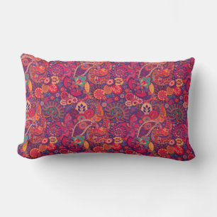 Retro Paisley Reds  Lumbar Cushion