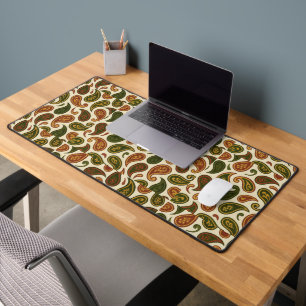 Retro Paisley Swirls - 70s Bohemian Desk Mat