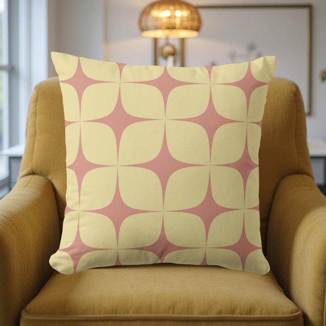 Retro Pale Yellow & Red Mid Century Modern  Cushion (Creator Uploaded)