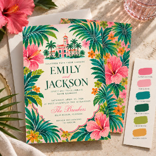 Retro Palm Beach Tropical Floral Wedding Invitation