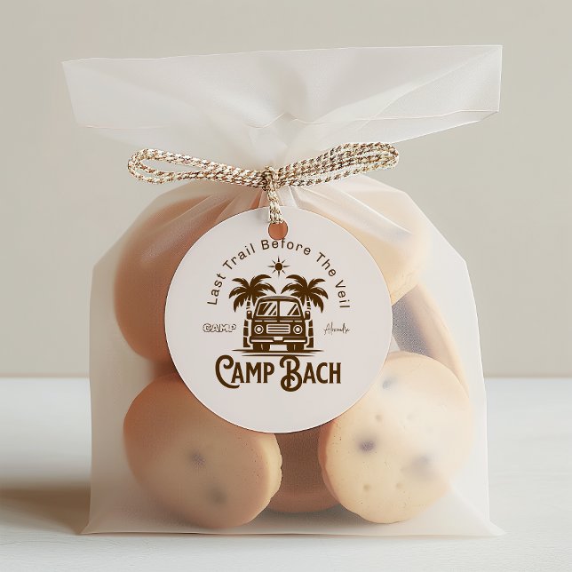 Retro Palm Camper – Boho Bachelorette Weekend  Classic Round Sticker (Creator Uploaded)