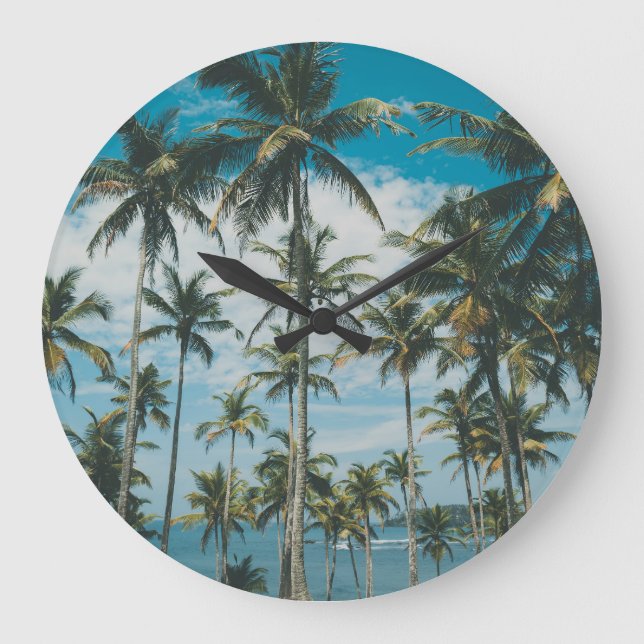 Retro Palm Ocean Silhouette Large Clock (Front)
