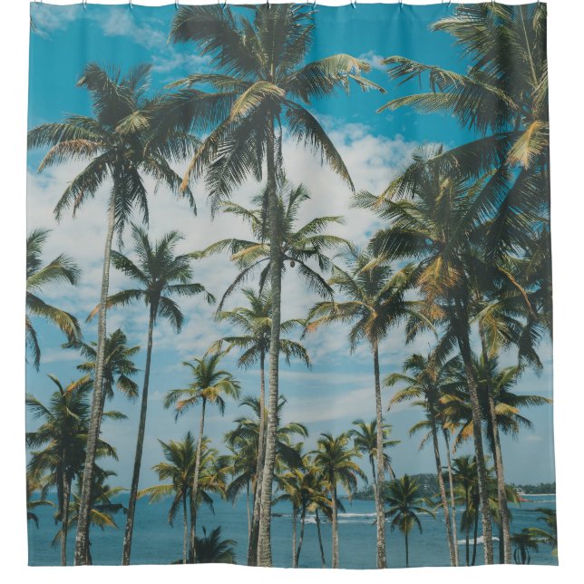 Retro Palm Ocean Silhouette Shower Curtain (Front)