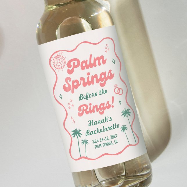 Retro Palm Springs Bachelorette Party Wine Label (Creator Uploaded)