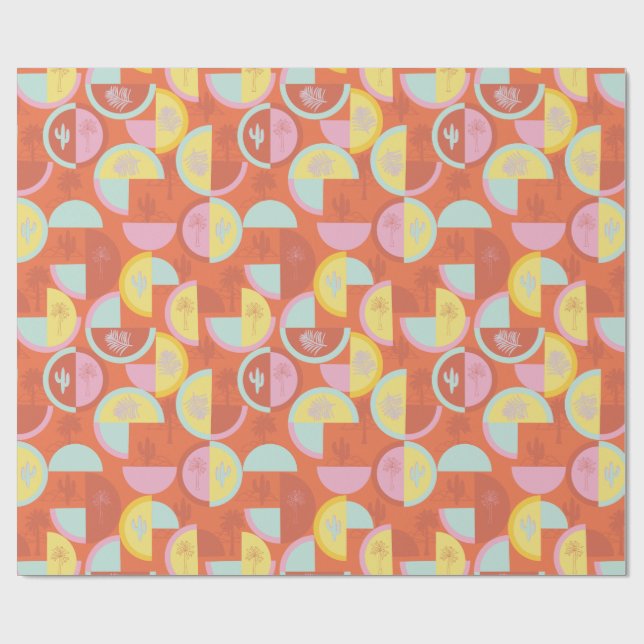 Retro Palm Springs Cactus Gift Wrap Paper (Flat)