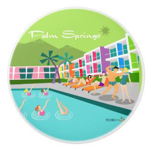 Retro Palm Springs Hotel Ceramic Pull