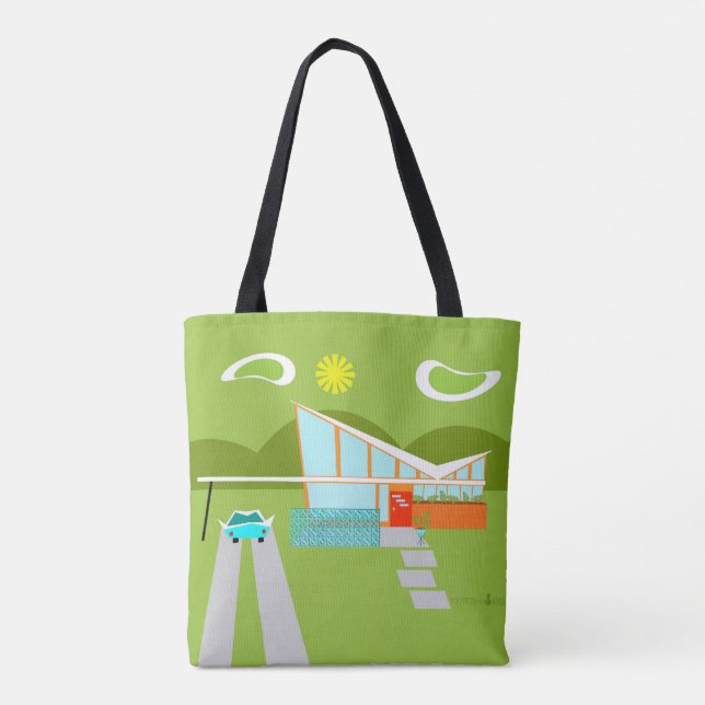Retro Palm Springs House All-Over Print Tote Bag (Back)