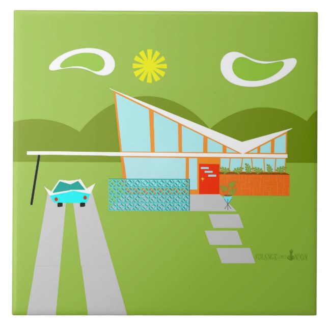 Retro Palm Springs House Ceramic Tile (Front)