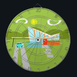 Retro Palm Springs House Dart Board<br><div class="desc">This Retro Palm Springs House with Car Dart Board is a mid century modern lover’s dream. The minimalist art design features a sleek orange and glass house with a dramatically sloping checkmark shape roof. The red door offsets the orange stone planter filled with greenery and the decorative turquoise cinderblock privacy...</div>