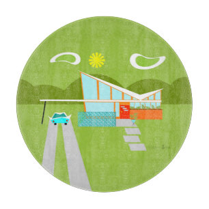 Retro Palm Springs House Glass Cutting Board