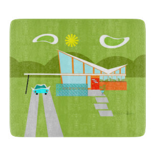 Retro Palm Springs House Glass Cutting Board