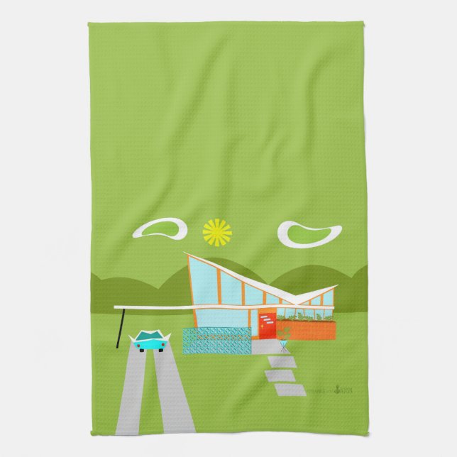 Retro Palm Springs House Kitchen Towel (Vertical)