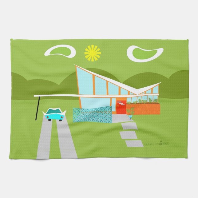 Retro Palm Springs House Kitchen Towel (Horizontal)