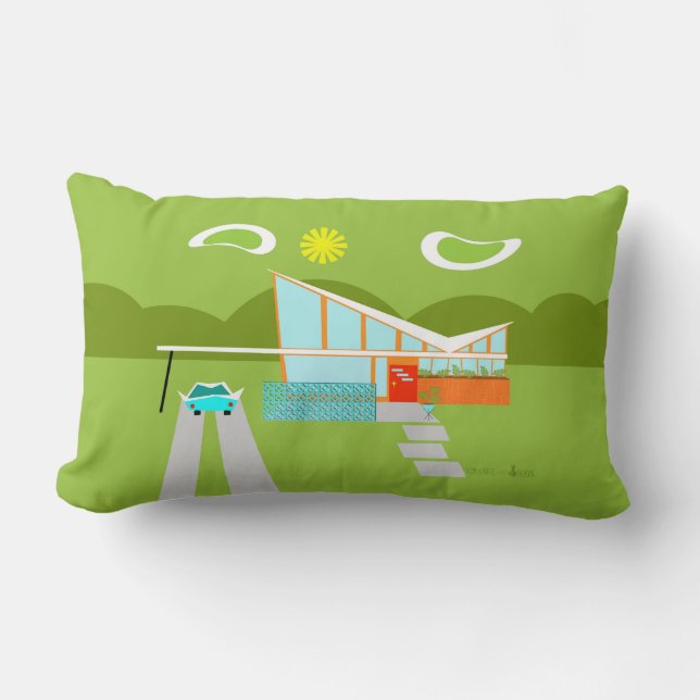 Retro Palm Springs House Lumbar Pillow (Front)
