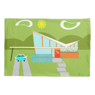 Retro Palm Springs House Pillowcase
