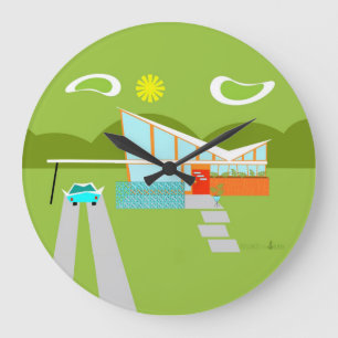 Retro Palm Springs House Round Wall Clock