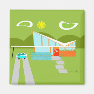 Retro Palm Springs House Square Magnet