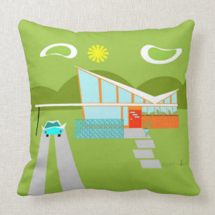 Retro Palm Springs House Throw Pillow